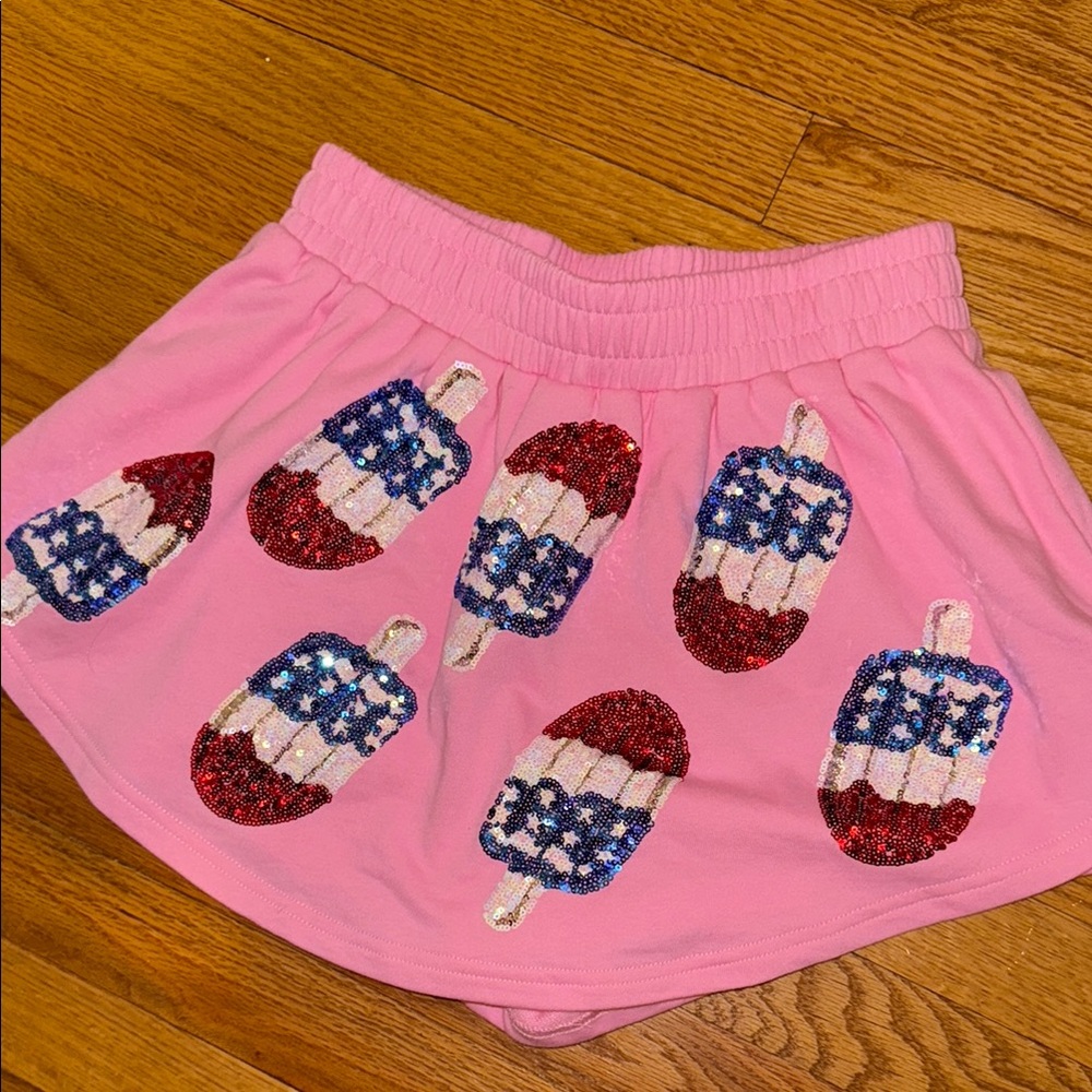 Pink Skort with Sequin 4th of July Popsicle Design